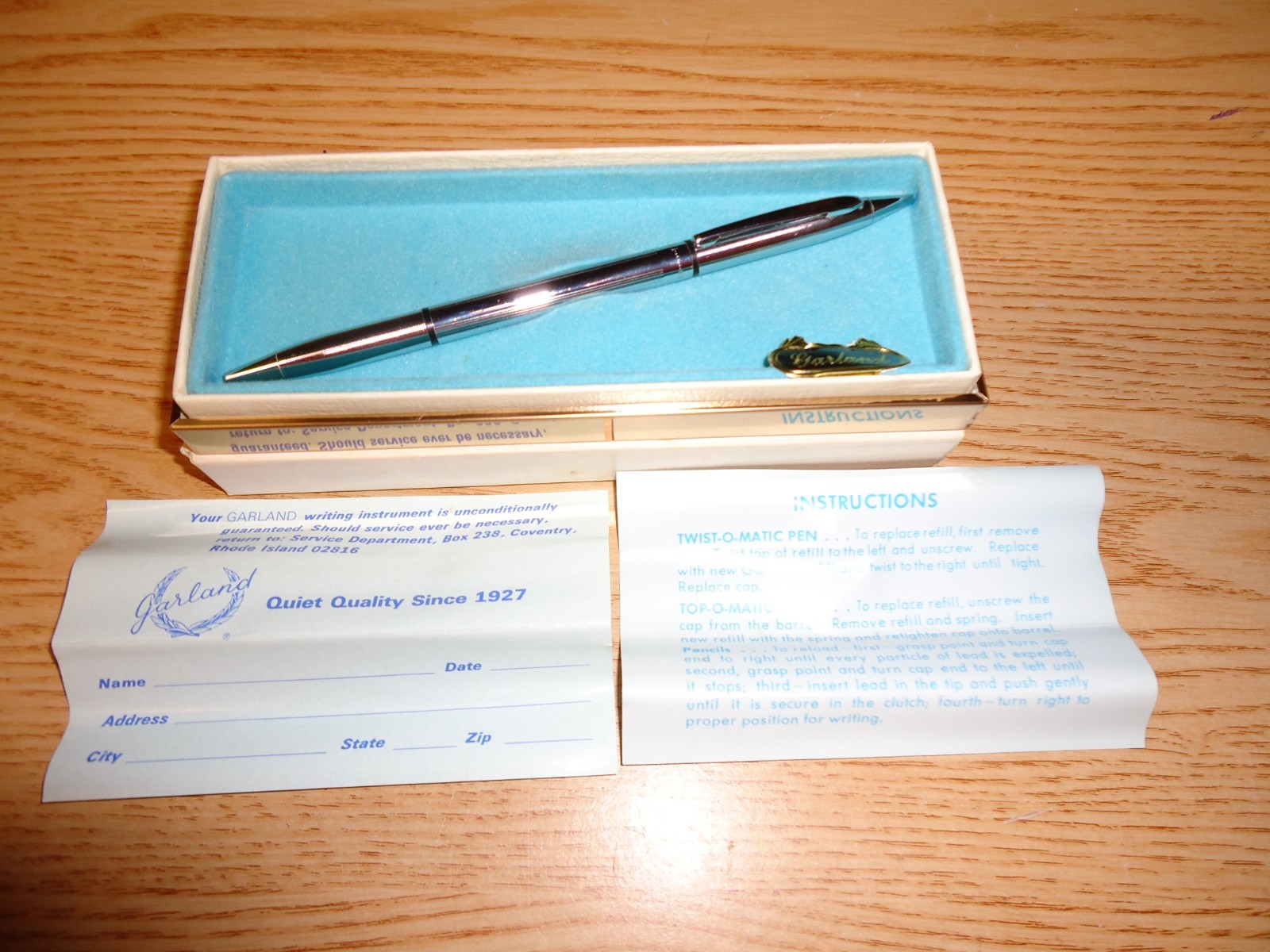 Vintage Garland Twin-O-Matic # 250 / Mechanical Pencil & Pen Chrome Original box
