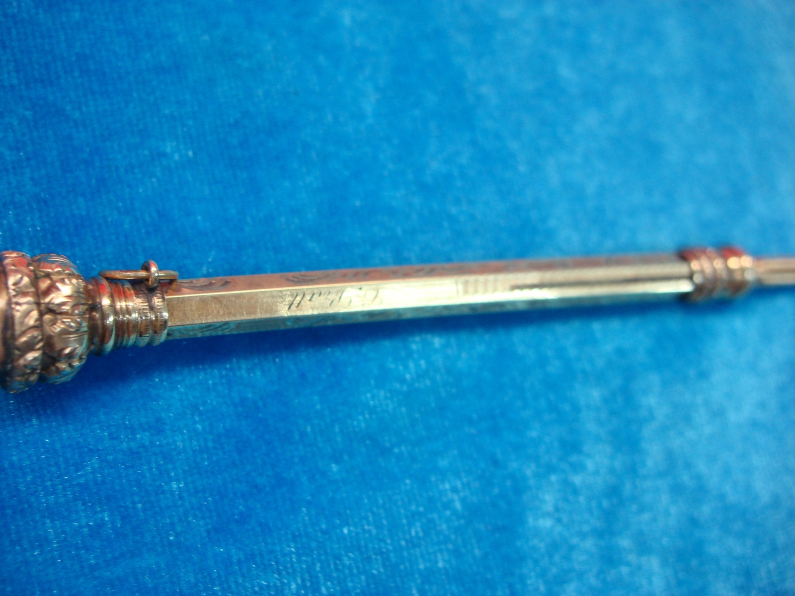 ANTIQUE MECHANICAL PENCIL WITH CITRINE GLASS TOP – GOLD FILLED – NICE CONDITION
