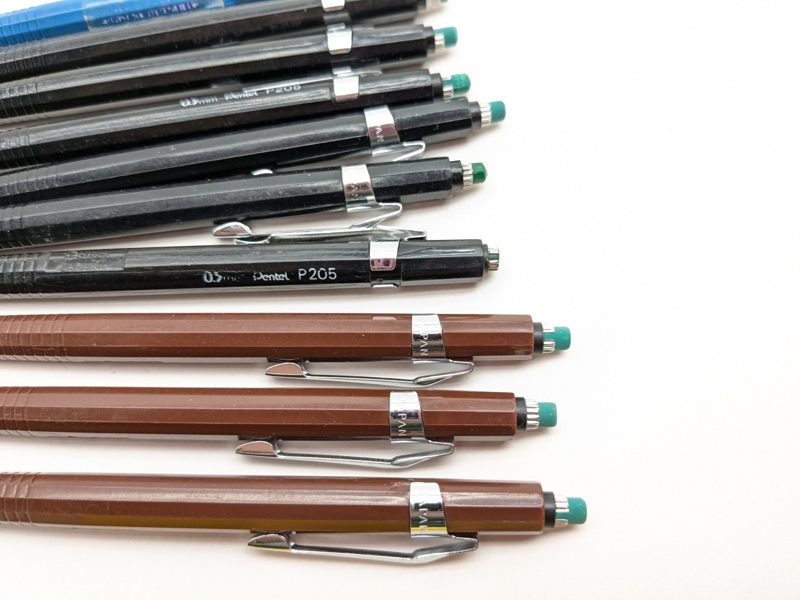Pentel mechanical pencil p203 Brown 0.3mm Black Pencil p205 05mm lot of 10