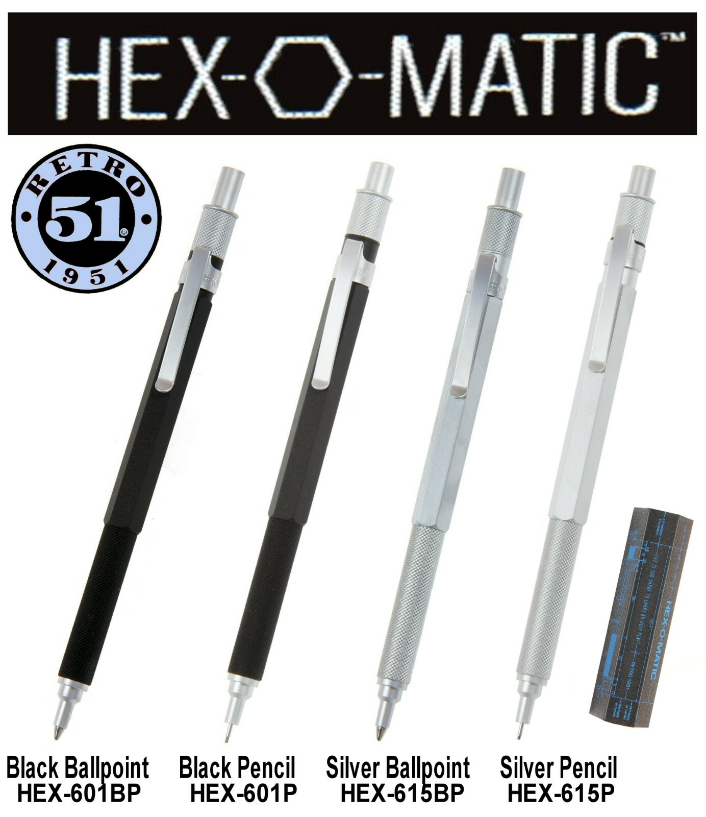 Retro 51 / Hex-o-matic Series Black 7mm Lead Pencil #HEX-601P