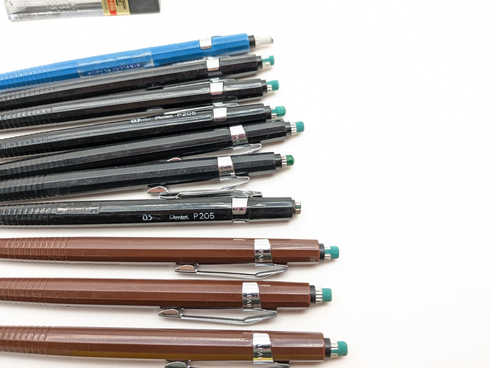 Pentel mechanical pencil p203 Brown 0.3mm Black Pencil p205 05mm lot of 10
