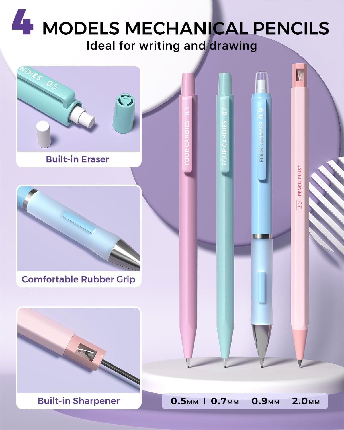 36PCS Aesthetic School Supplies Mechanical Pencils 0.5mm 0.7mm 0.9mm & 2.0mm …