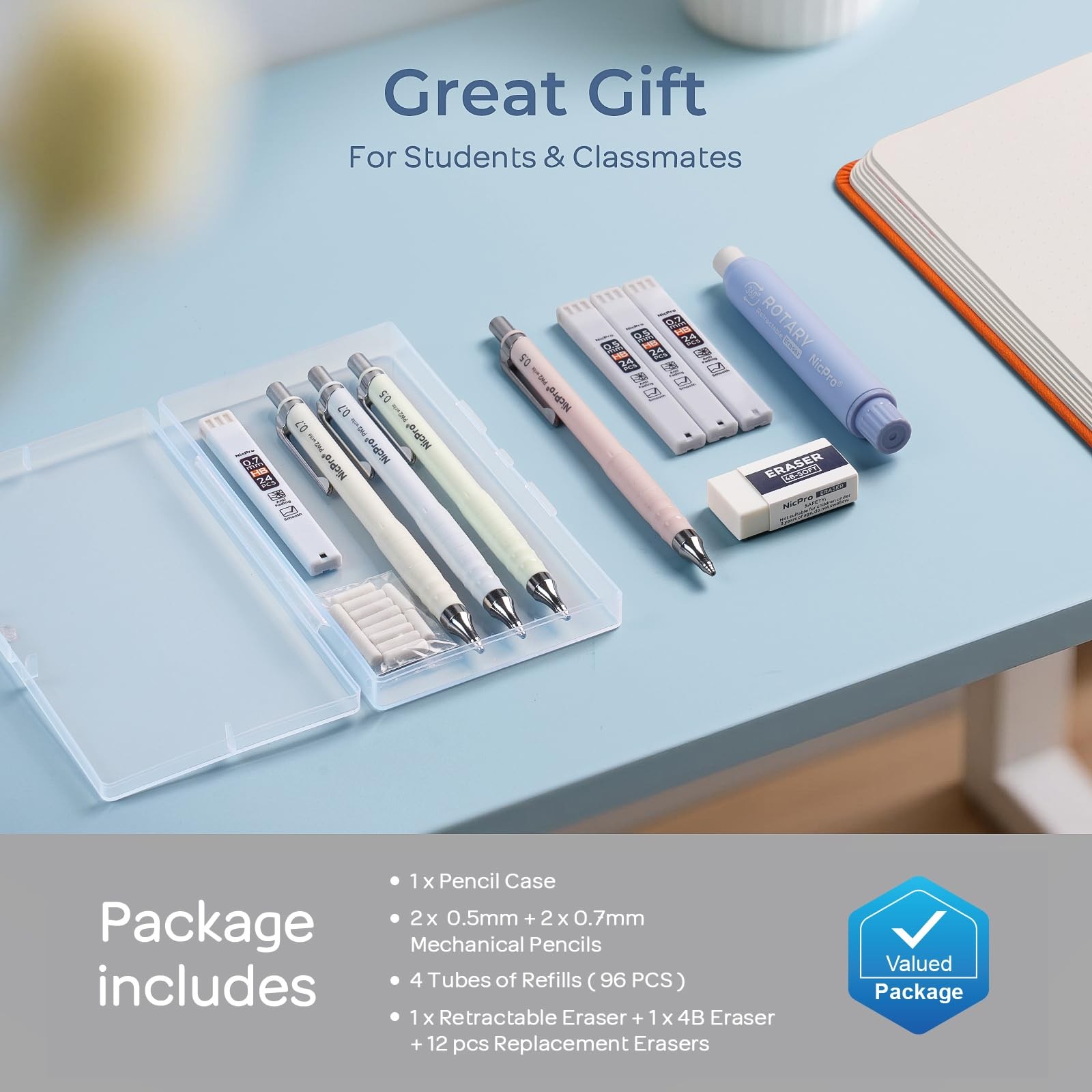 Nicpro Cute Mechanical Pencil Set, 4PCS 0.5 & 0.7 mm Pastel Drafting