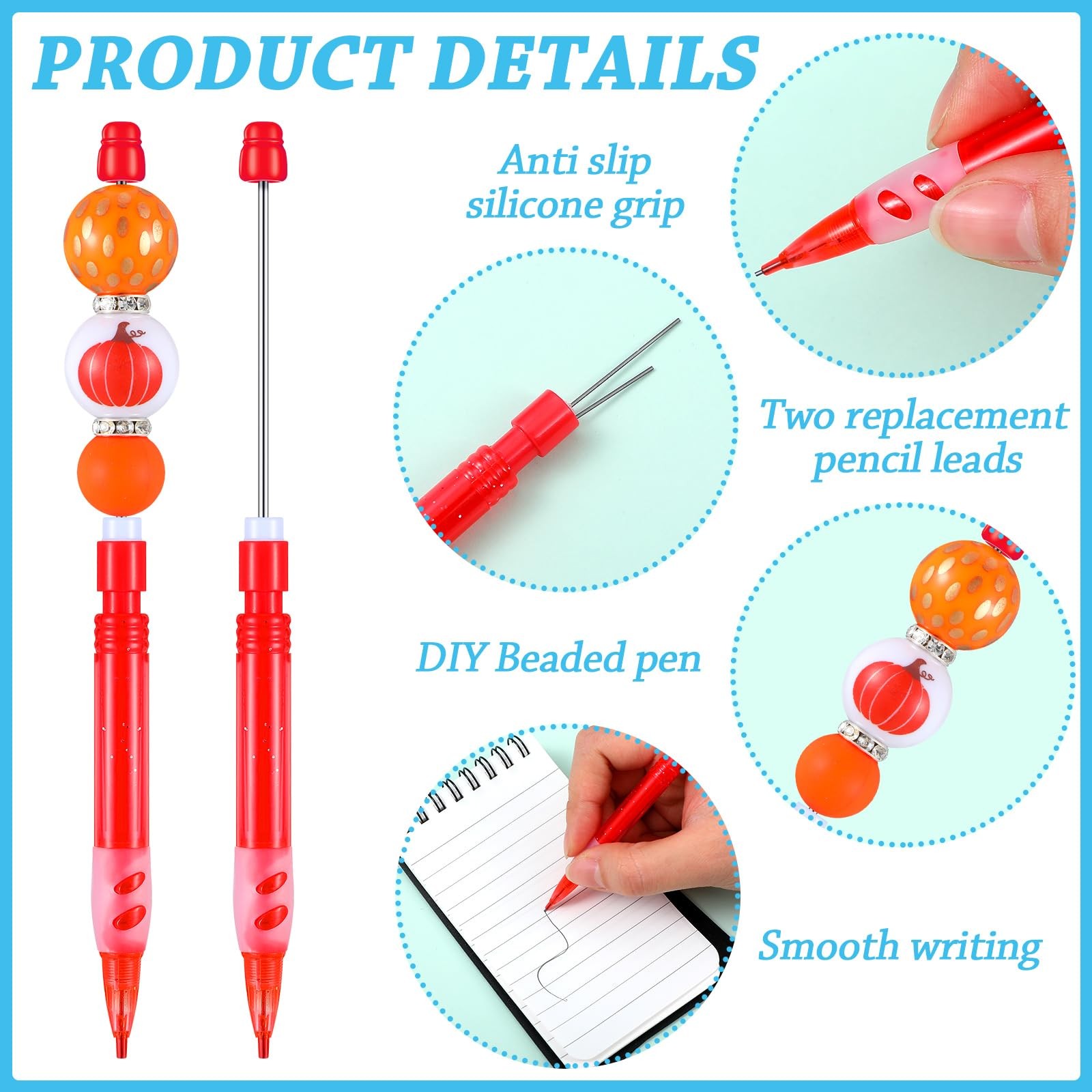 16 PCS Beadable Mechanical Pencils Set Colored Mini Lead Refills DIY Gift
