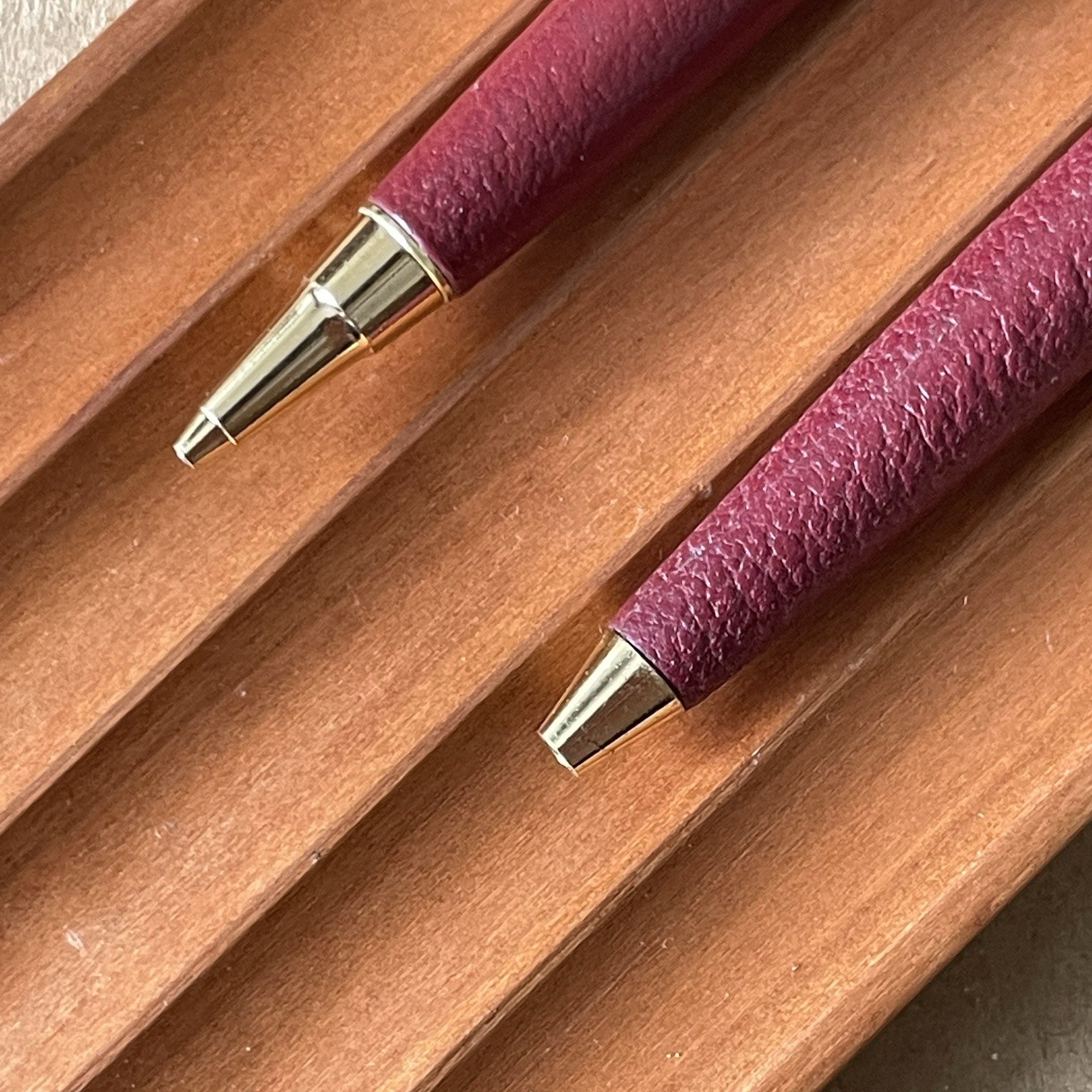 Sailor Mechanical Pencil Ballpoint Pen Set of 2 Leather Barrel Made in Japan