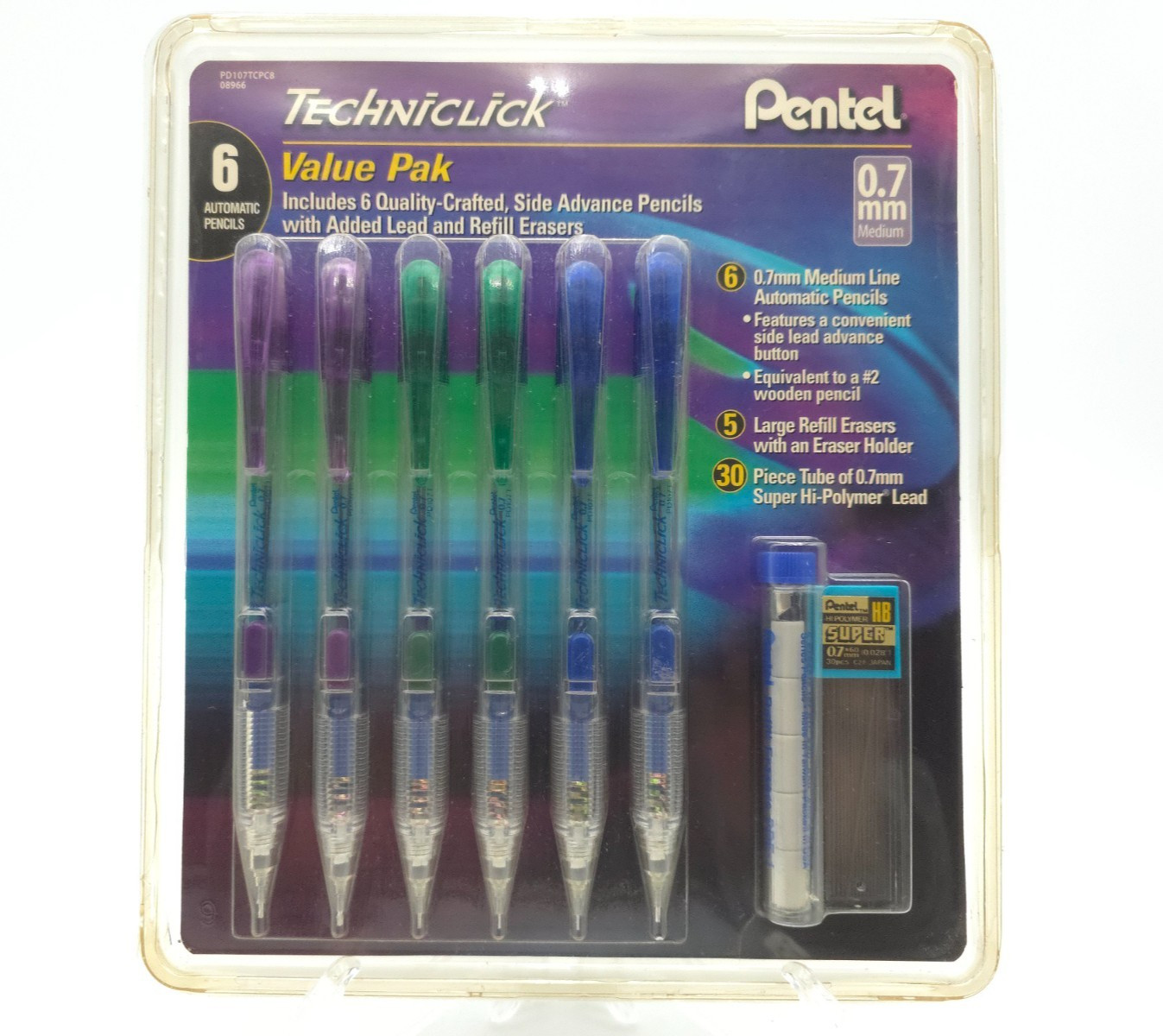 Pentel Techniclick 0.7mm Mechanical Pencils PD107TCPC8 Lead Erasers 6 Pack New