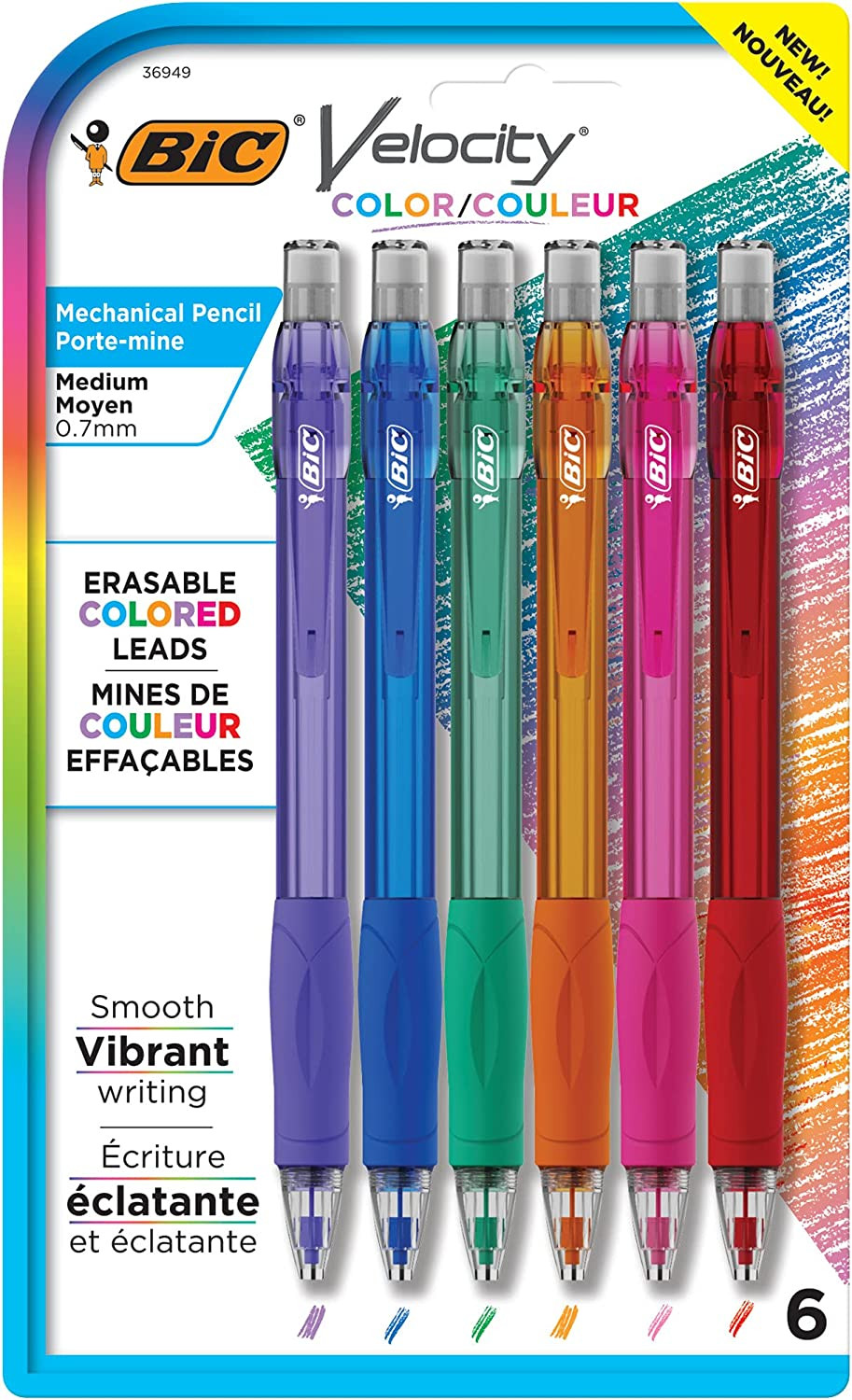 Velocity Colored Lead Mechanical Pencils, Assorted Colors, 6-Pack, Colored Pe…