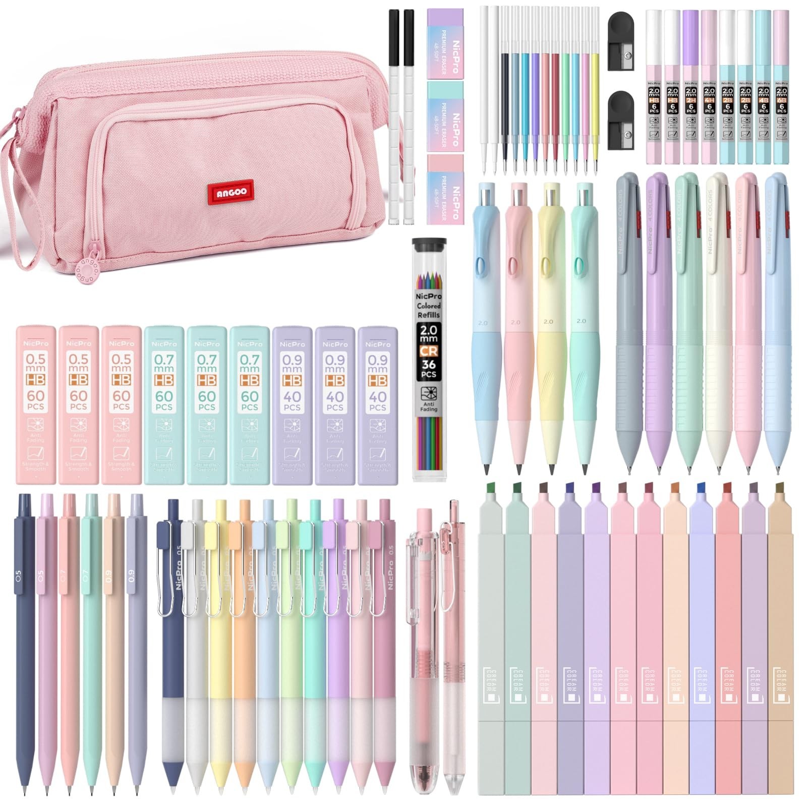 78 PCS Aesthetic School Supplies Set, Cute Pen Case, Pastel Highlighters & Gel P