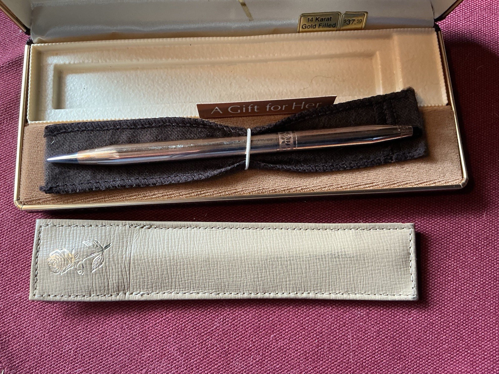 Vintage Cross Mechanical Pencil In Original Case 14Karat GF “ForHer” WithLeather