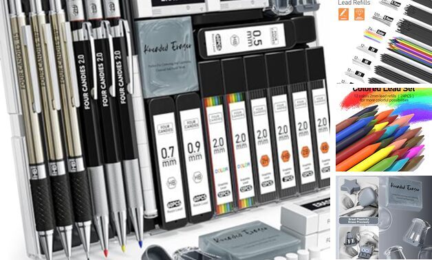 FourCandies 25PCS Art Mechanical Pencil Set with Case, 3PCS Metal Artist Lead