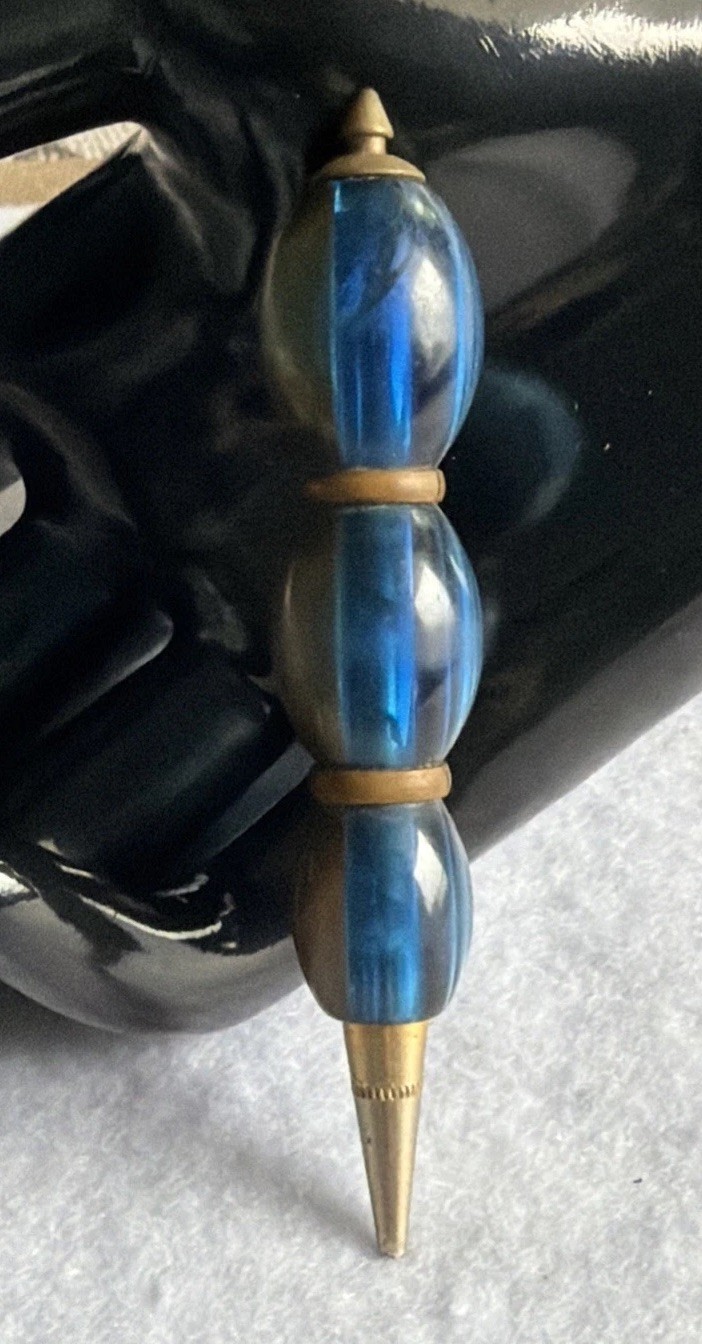 Gorgeous Gold Blue Vintage Mid Century Modern Beaded Mechanical Mini Pencil