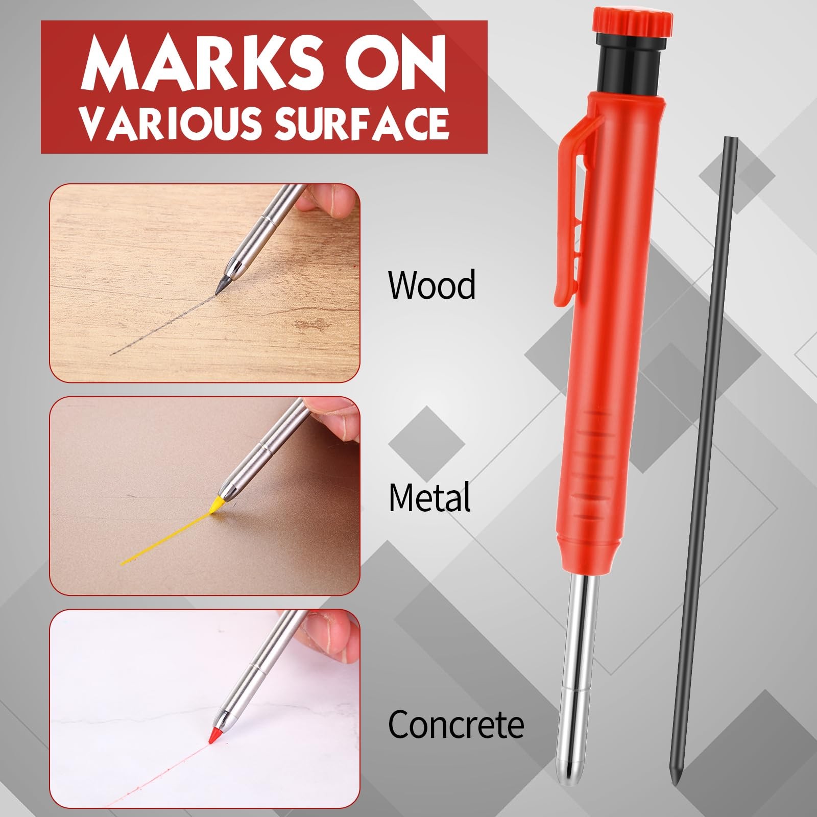 Mechanical Carpenter Pencils 2.8mm Construction Deep Hole Marker 8 Pack