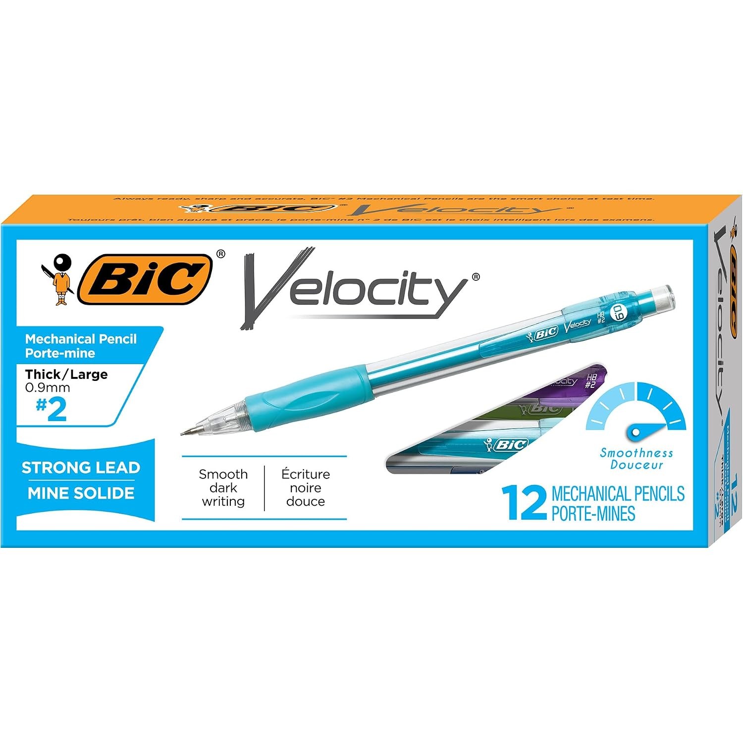 BIC Velocity Strong Lead Mechanical Pencils, Thick Point, 0.9 mm, 12-Count | Col