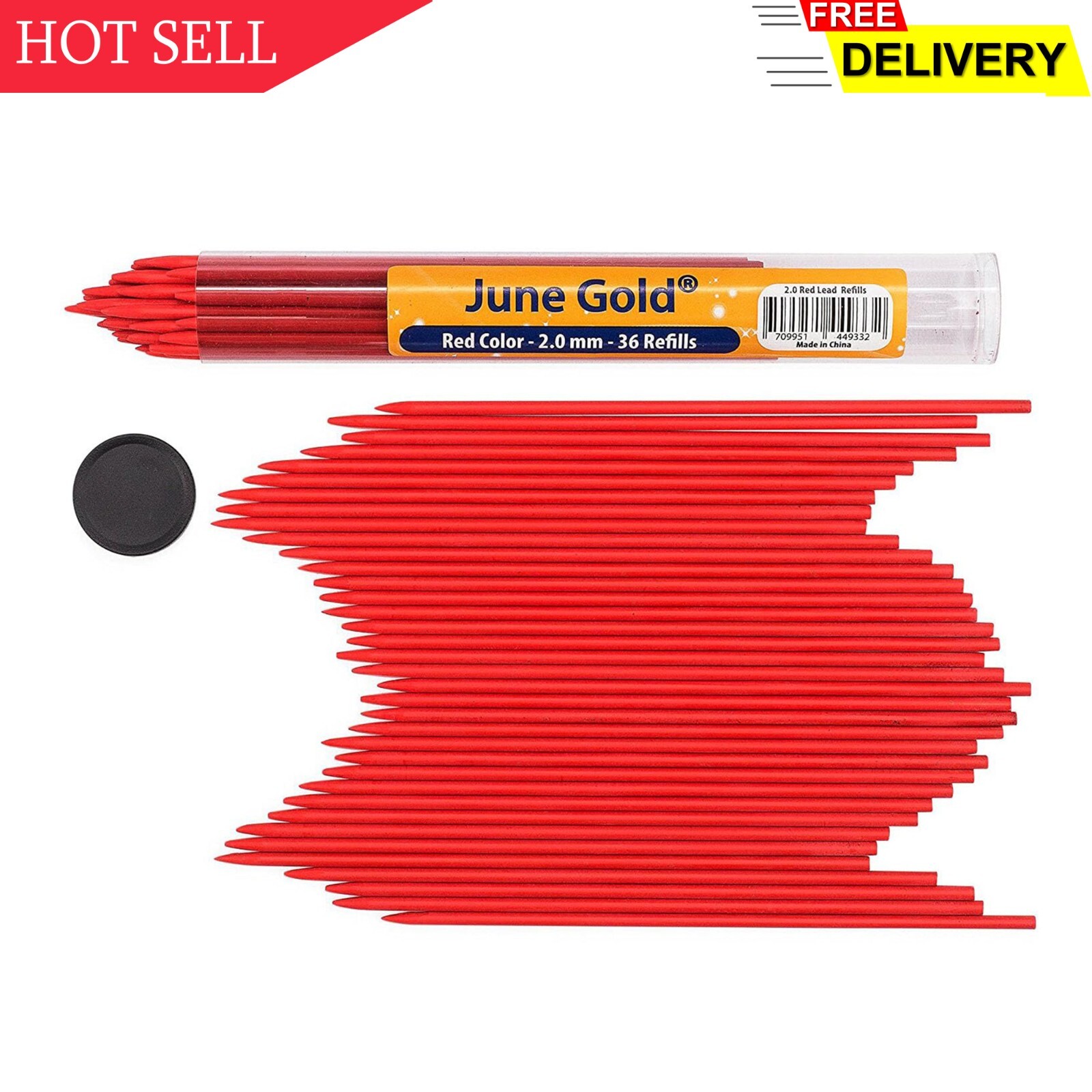 June Gold 36 Red (Cherry #101) Colored 2.0 mm Lead Refills, Bold Thickness for H
