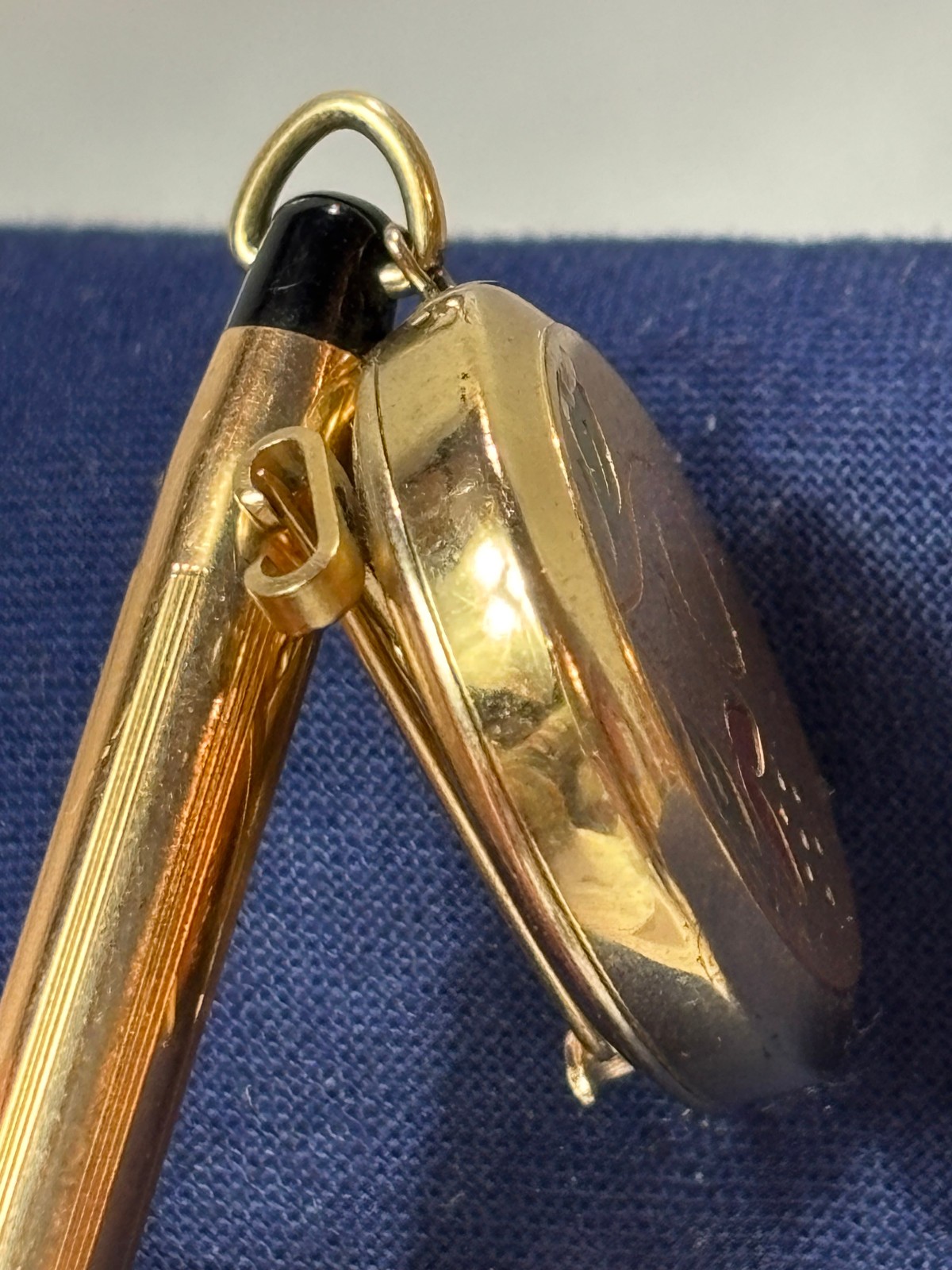 Vtg Cross Mini 10kt GF Pencil On Ballou & Bass Retractable Chain Brooch