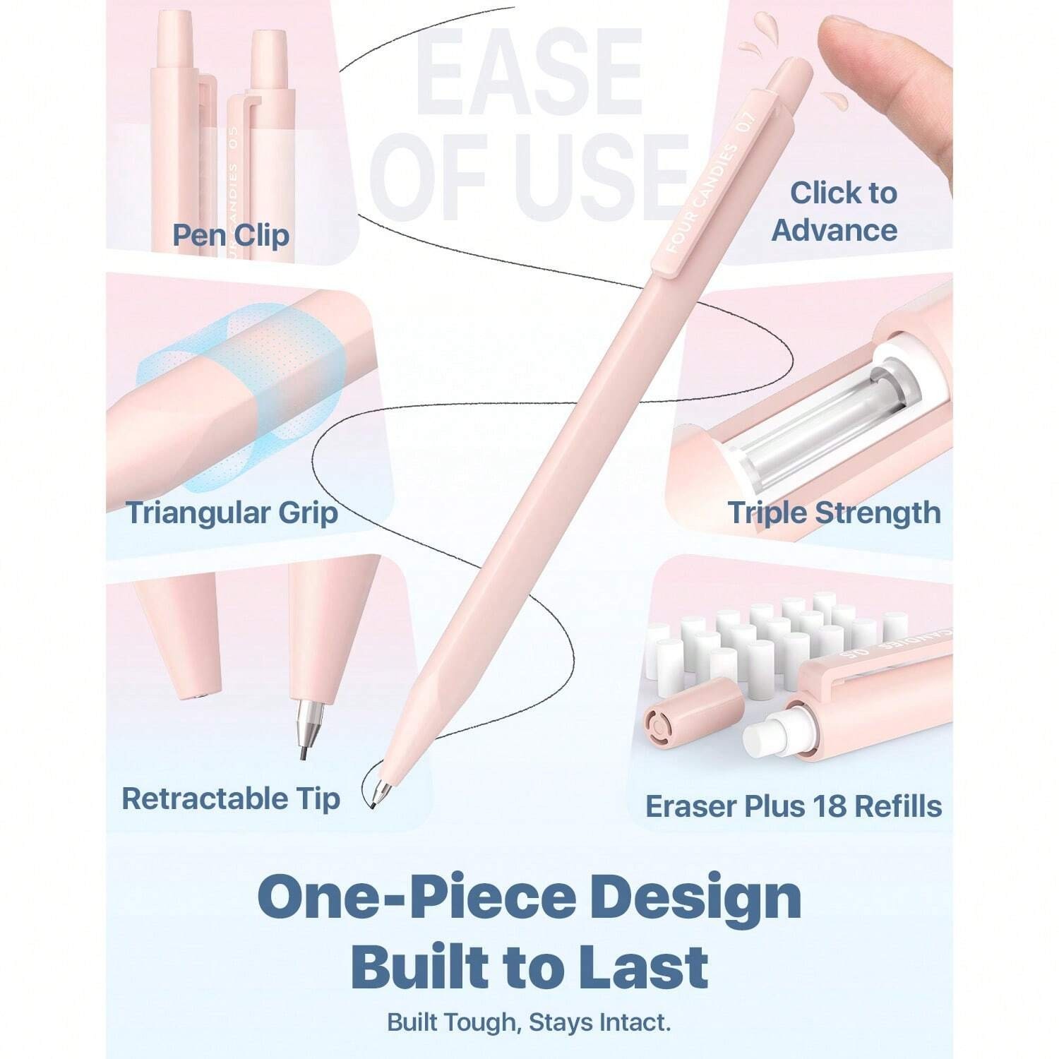 Chic Cute Pastel Mechanical Pencil Set Aesthetic School Writing Kit For Girls