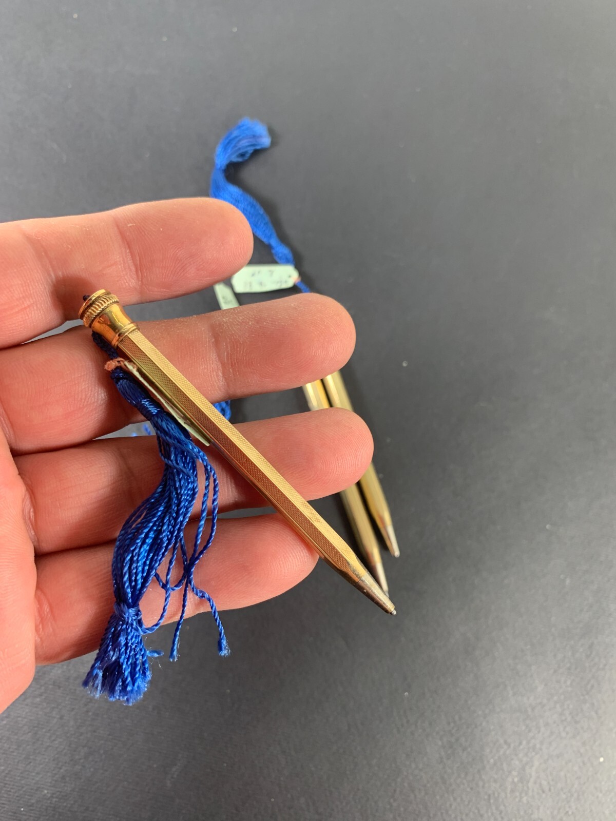 3x Art Deco Rolled Gold Propelling Mechanical Pencil Blue tassel