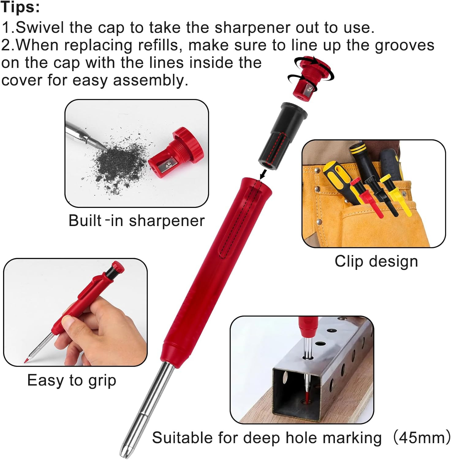 3 Pack Mechanical Carpenter Pencils Deep Hole Marker Set with 36 Refills
