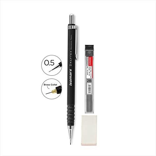 0.5mm Mechanical Pencil 2B Lead Built-in Sharpener Non Slip Grip +10 Leads