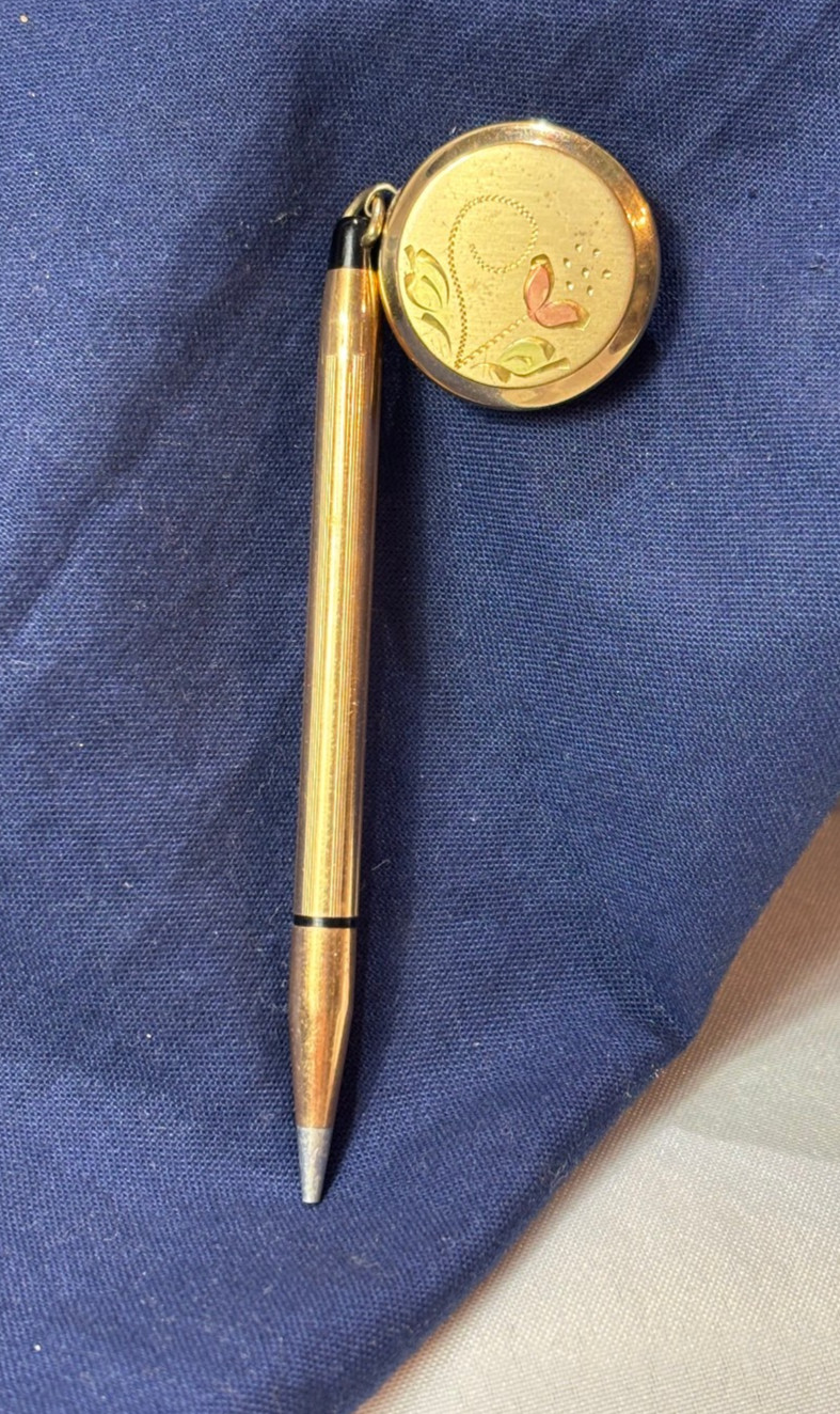 Vtg Cross Mini 10kt GF Pencil On Ballou & Bass Retractable Chain Brooch