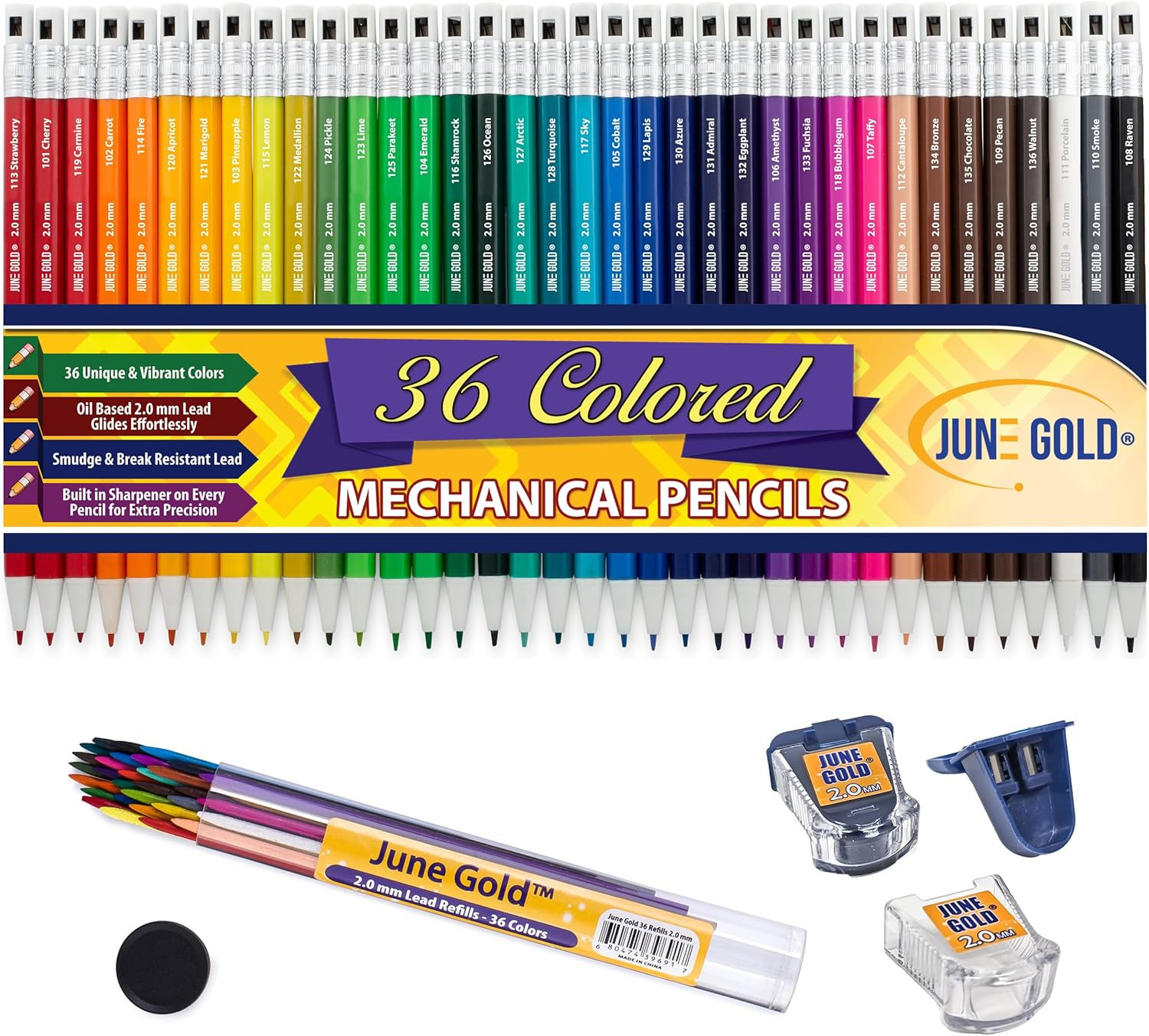 36 Assorted Colored 2.0 Mm Mechanical Pencils with 36 Unique Color
