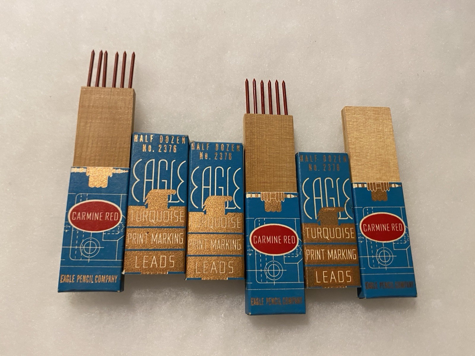 Vintage Eagle & Venus Drawing Leads Turquoise & Carmine Red