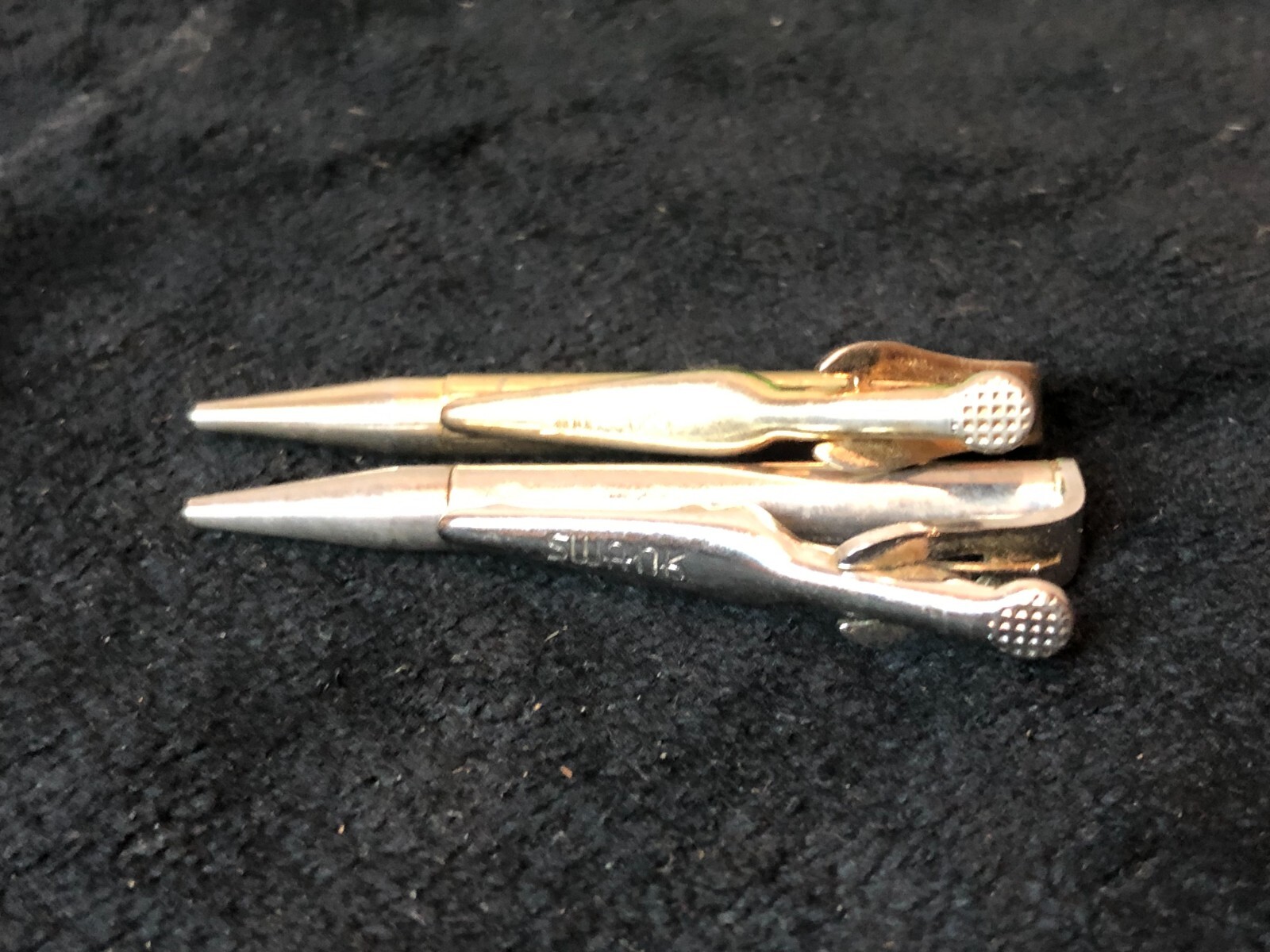 Pair of Vintage Swank Pocket Clip Mechanical Pencils, Gold & Silver Toned, 2″
