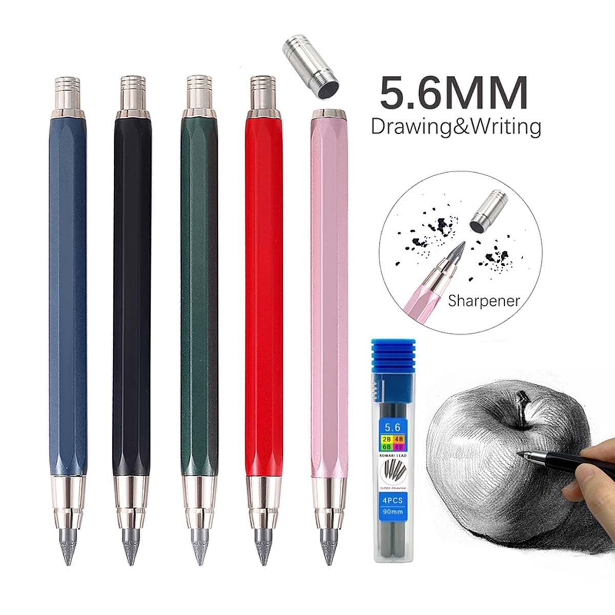 5.6mm Mechanical Pencil Lead Refills, 2B/4B/6B/8B Black & Mixed Color, 2 Boxe…
