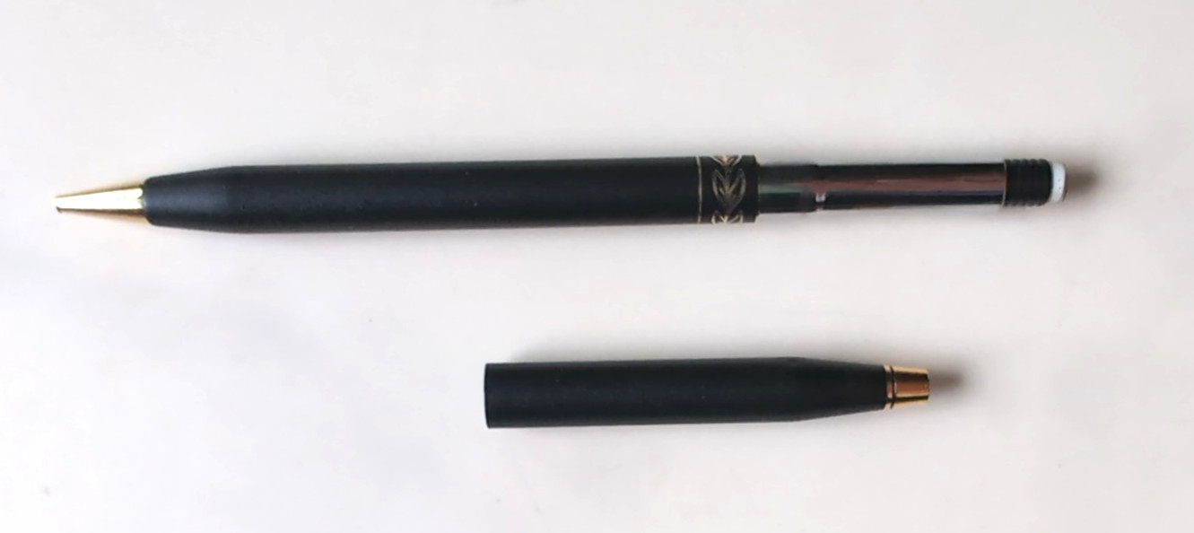Vtg CROSS Matte Black Mechanical Pencil w/ Gold Design & Eraser