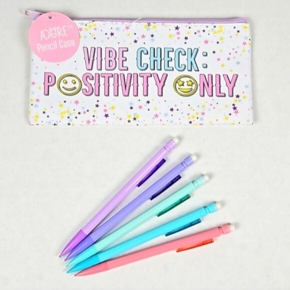 🩷 Pastel Pencil Case Set Vibe Check P😃SITIVITY ONLY Bic 0.7 Mechanical