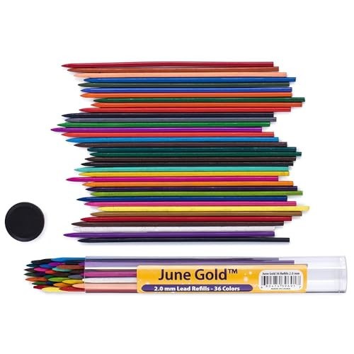 36 Assorted Colored 2.0mm Mechanical Pencils with Unique Leads & Extra Refills