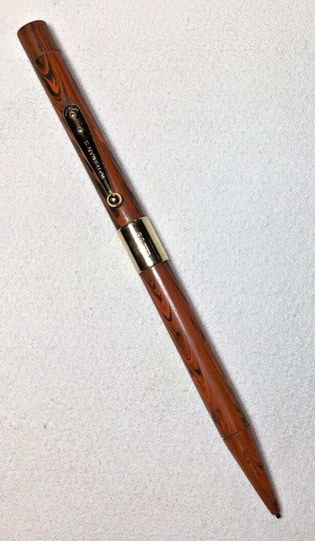 Waterman Pencil Red Ripple 52 1/2 With 9K Gold Band Excellent Working Condition.