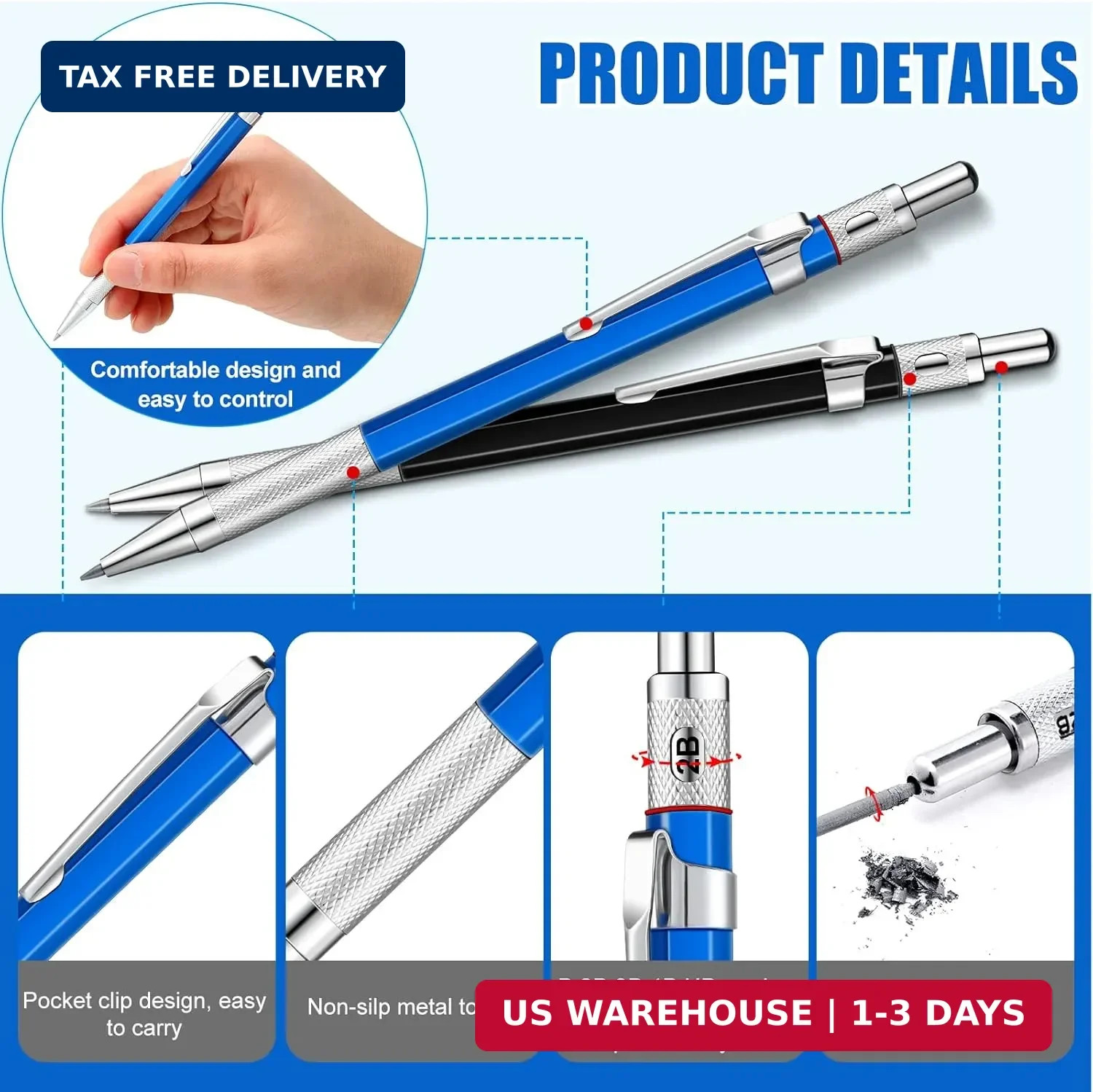 Gersoniel 2 Pcs Welders Pencil with 48 PCS Round Refills Mechanical Pencils Meta