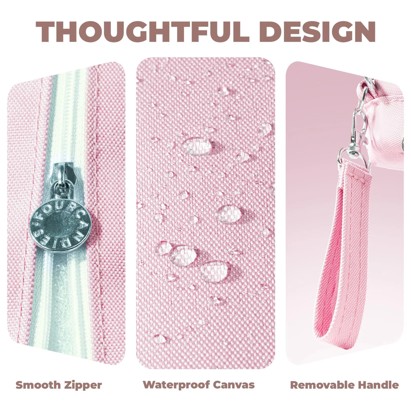 Canvas Pencil Cases with Removable Handle, Pink, 1 Count