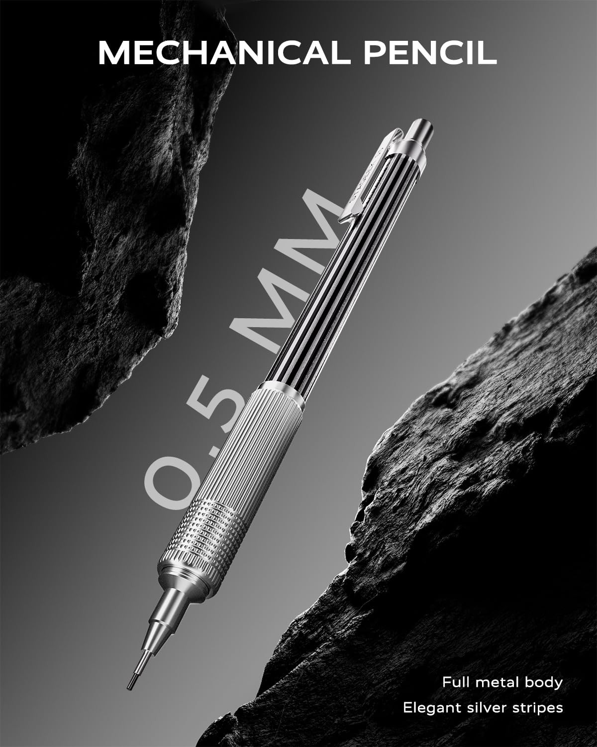 STAGEEK 0.5mm Mechanical Pencil with Metal Gift 1 Count (Pack of 1), Silver