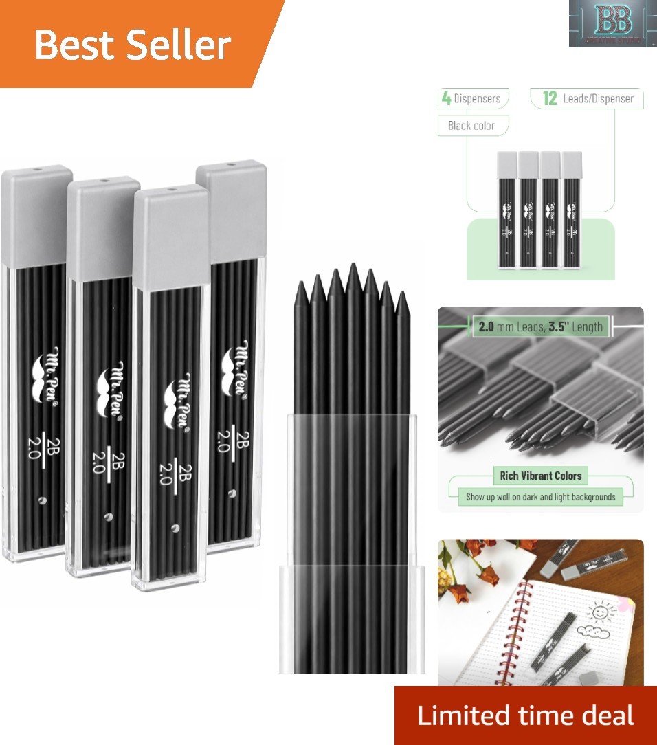 Bold 2B 2.0 mm Mechanical Pencil Leads – 48 Pack for Smooth Writing & Sketching