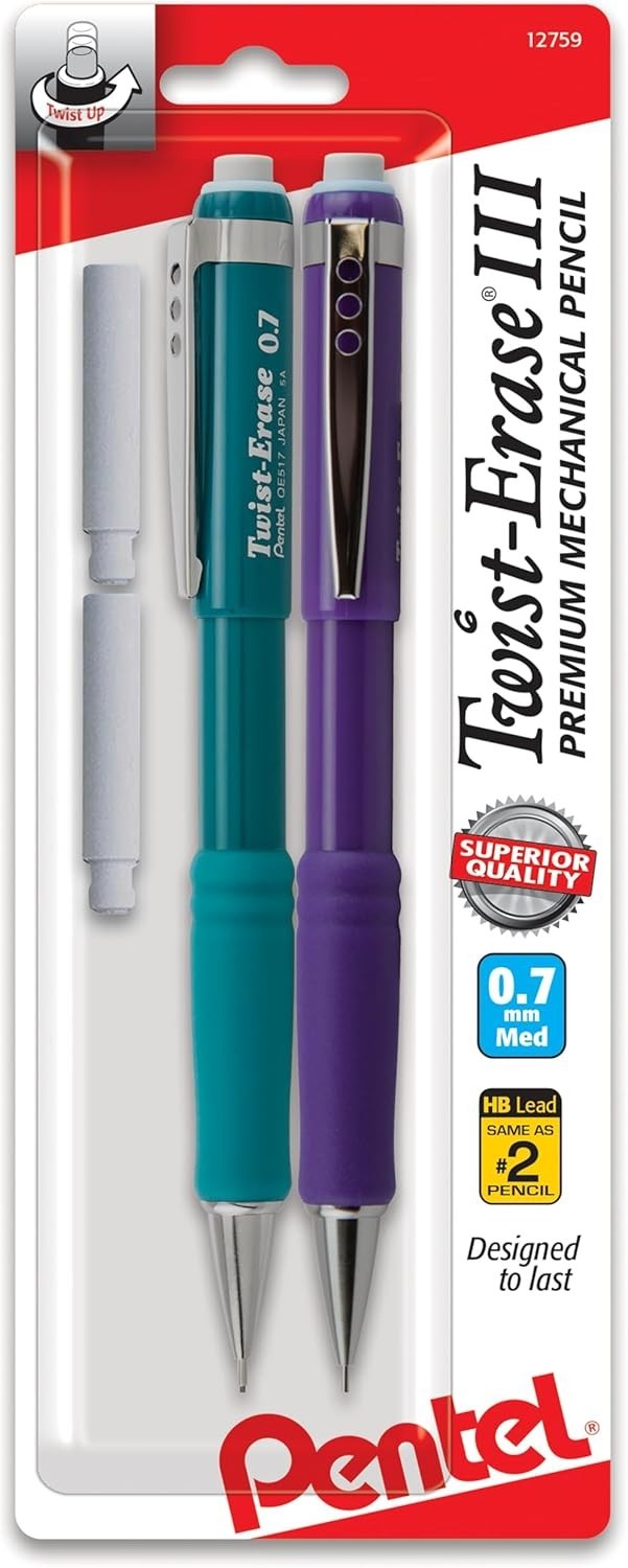 Versatile 0.7mm Twist-Erase III Mechanical Pencils with Assorted Colors – 4 Pack