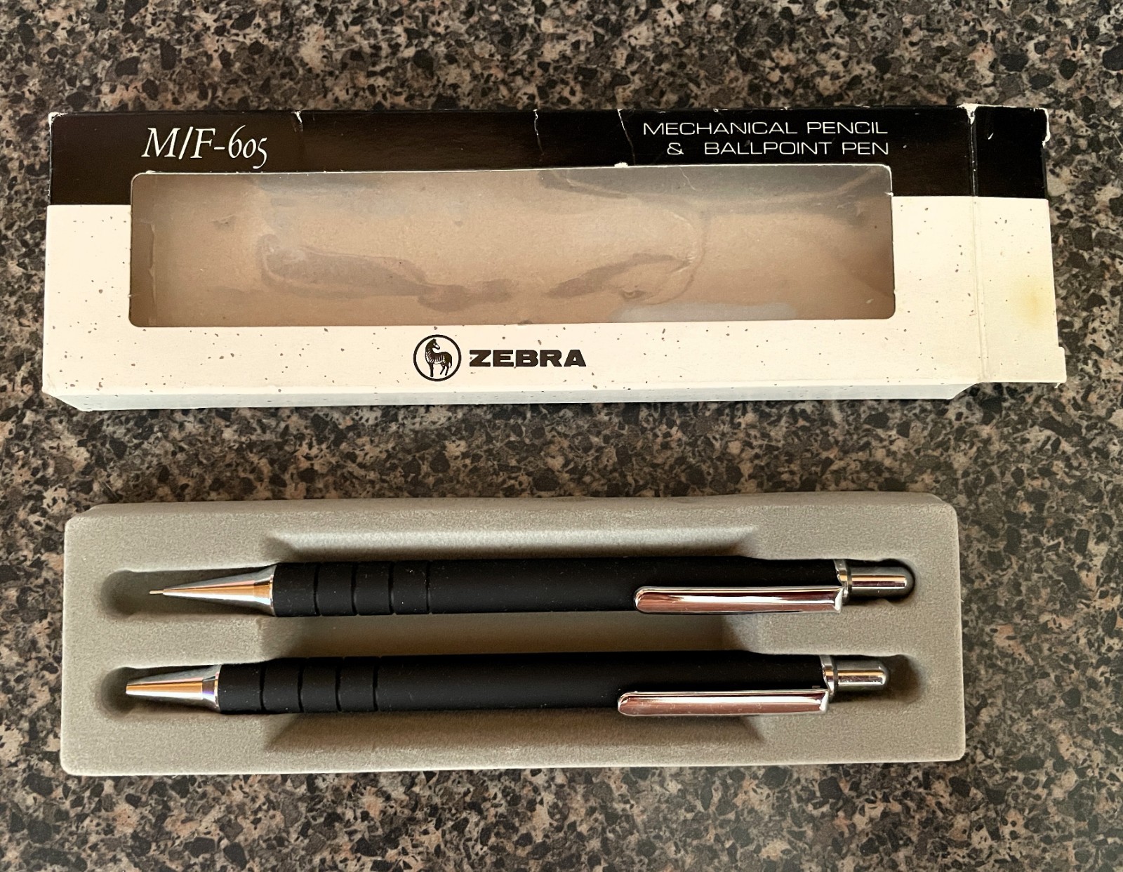Discontinued Zebra M-605 Mechanical Pencil & F-605 Pen Set Black & Chrome finish
