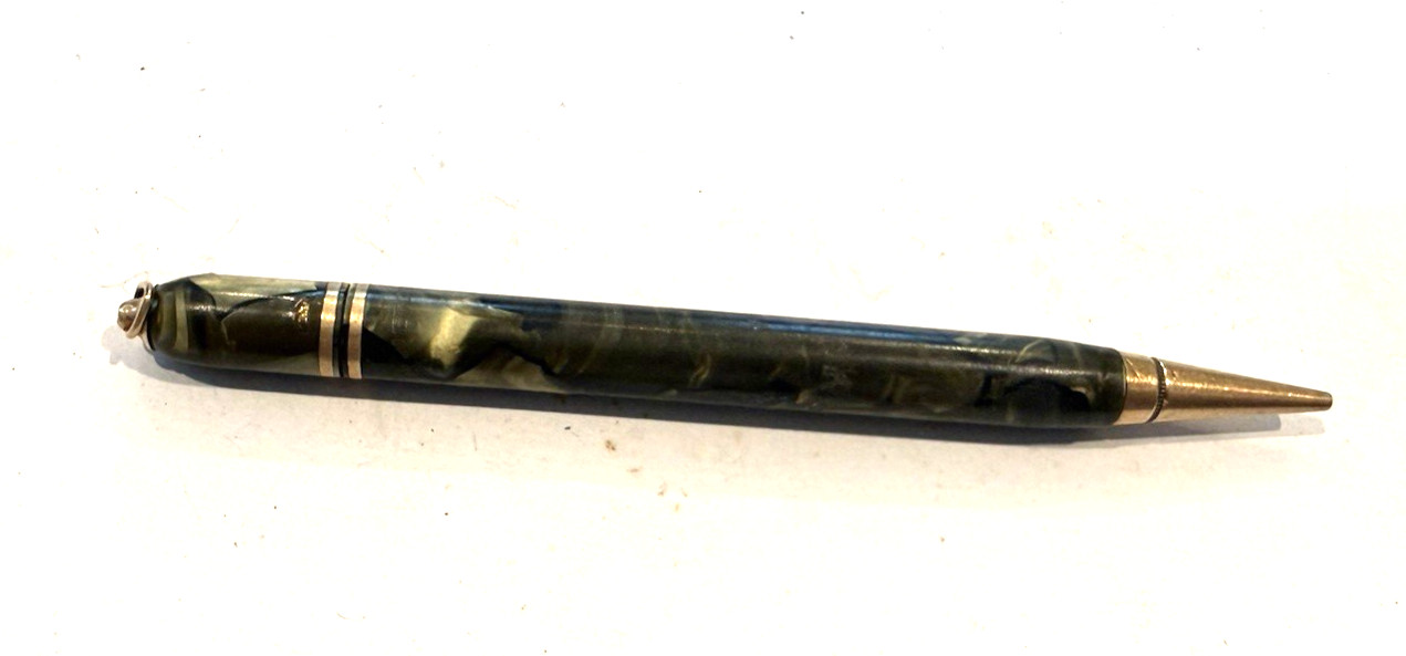 Vintage CONKLIN Mechanical Pencil 20’s Marbled Celluloid Green w/ loop
