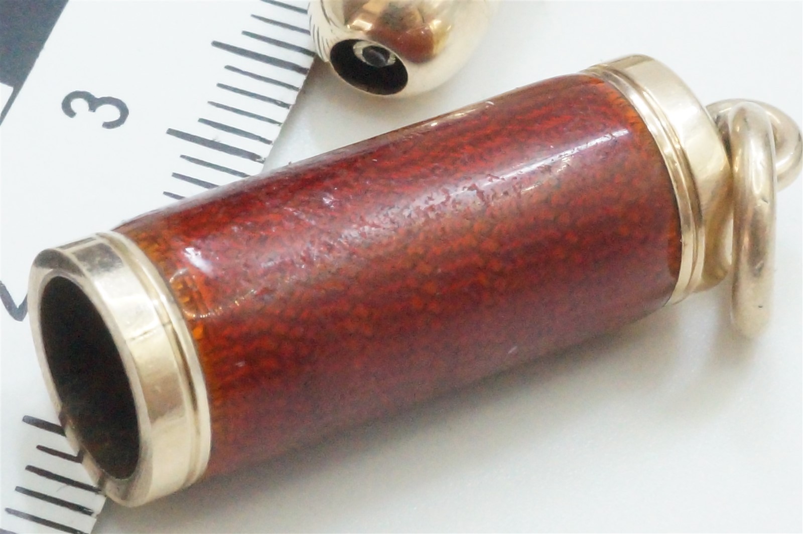 ANTIQUE ENGLISH 9k GOLD ENAMEL ‘MAGIC’ BULLET PENCIL FOB CHARM c1900