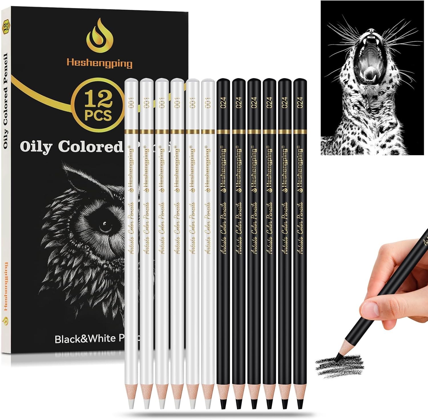 Heshengping 6 Black 6 White oil 1 Count (Pack of 1), Oil Pencil