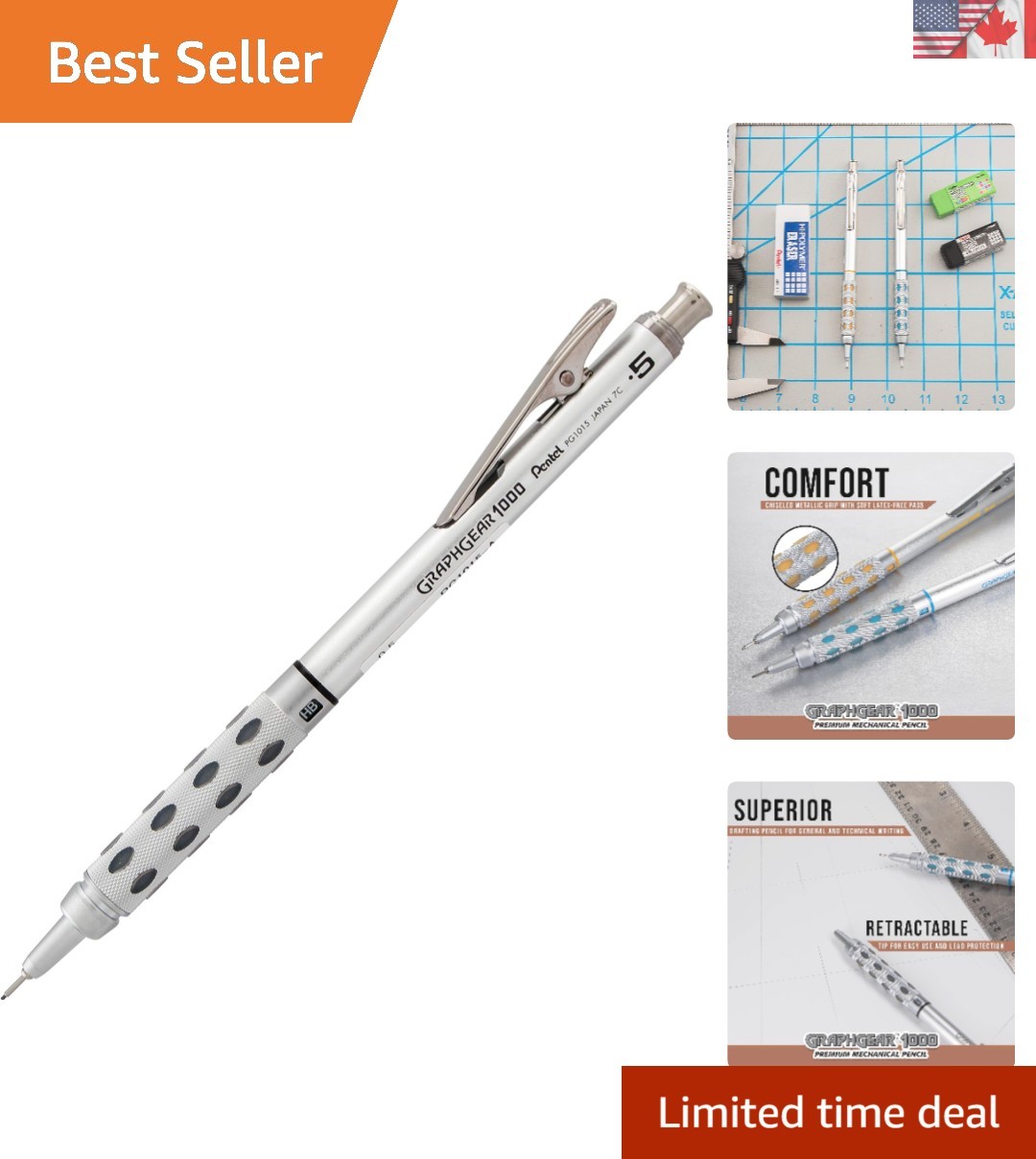 GraphGear 1000 Mechanical Pencil 0.5mm – Black, Ergonomic, Retractable Design