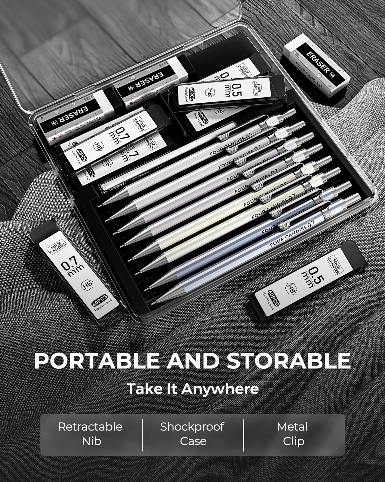 8PCS Metal Mechanical Pencils – 0.5 & 0.7mm with 8 Tubes HB #2 Lead Refills, …