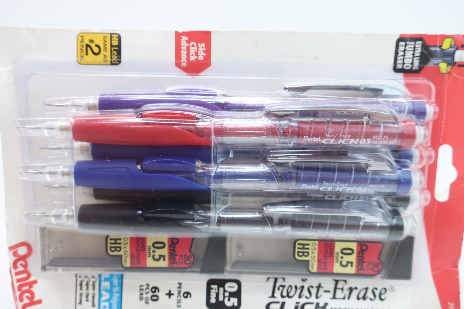 Pentel 26118 Twist Erase 0.5 mm Fine Click Mechanical Pencil w/ Refill Pack of 6