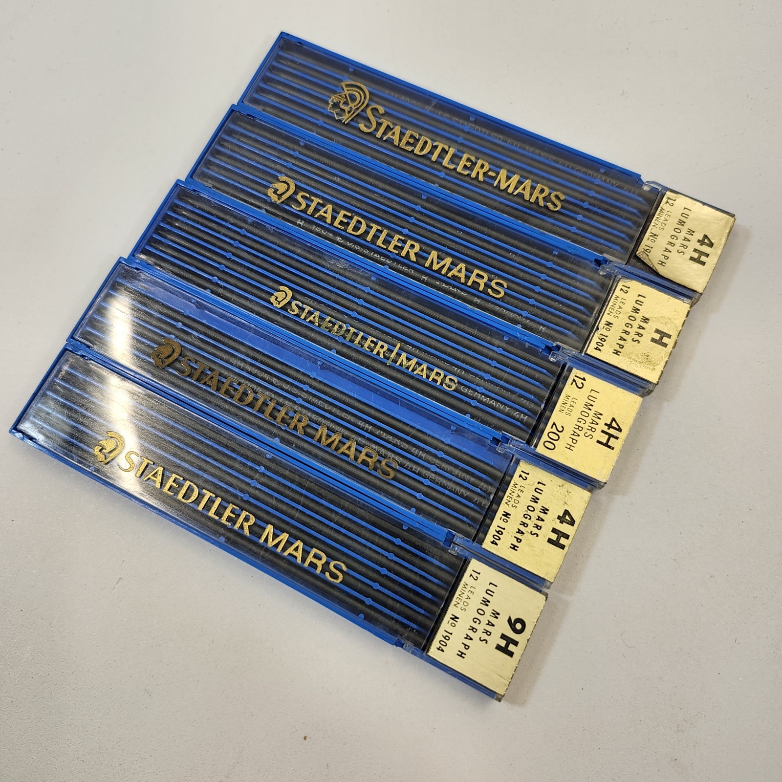Staedtler Mars Lumograph Leads No 1904 200 Vintage 5 Boxes 9H 4H H 58 Pieces
