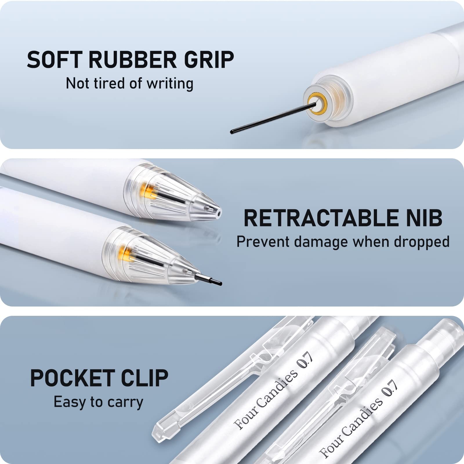 Cute Mechanical Pencil Set 3 PCS 0.7mm Pencils 180 PCS Lead Refills Erasers