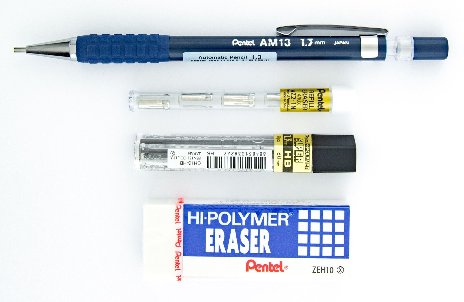 Pentel HD Heavy Duty 1.3mm Mechanical Pencil AM13 Lead & Refill Erasers Lot