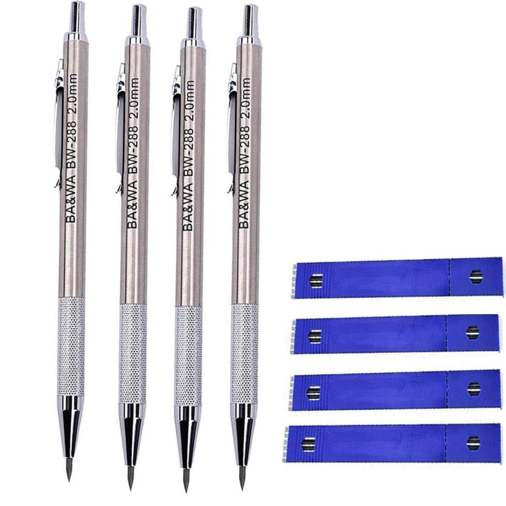 Warmshine 4 Pack 2.0 mm Lead Holder Metal Mechanical Pencil Automatic Mechani…