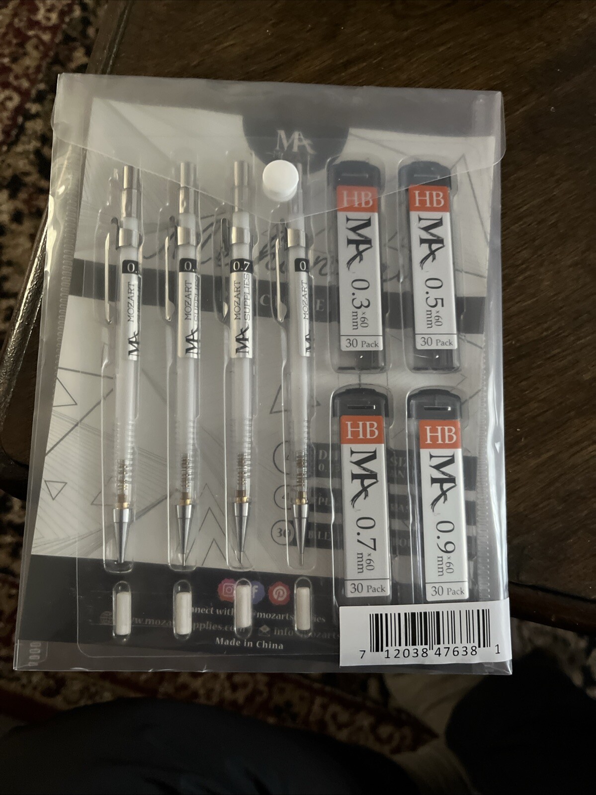 MozArt Mechanical Pencil Set with Case – 4 Sizes: 0.3, 0.5, 0.7 & 0.9mm w Eraser