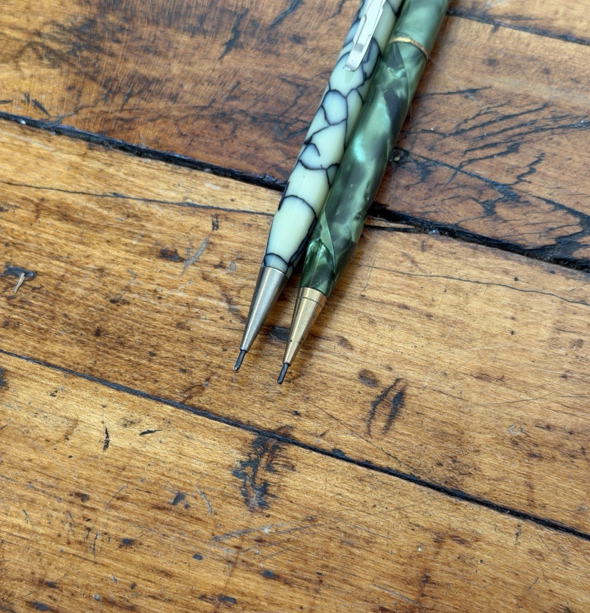 Vintage Mechanical Pencil Lot of 2 Green Marble Rite Rite Unbranded